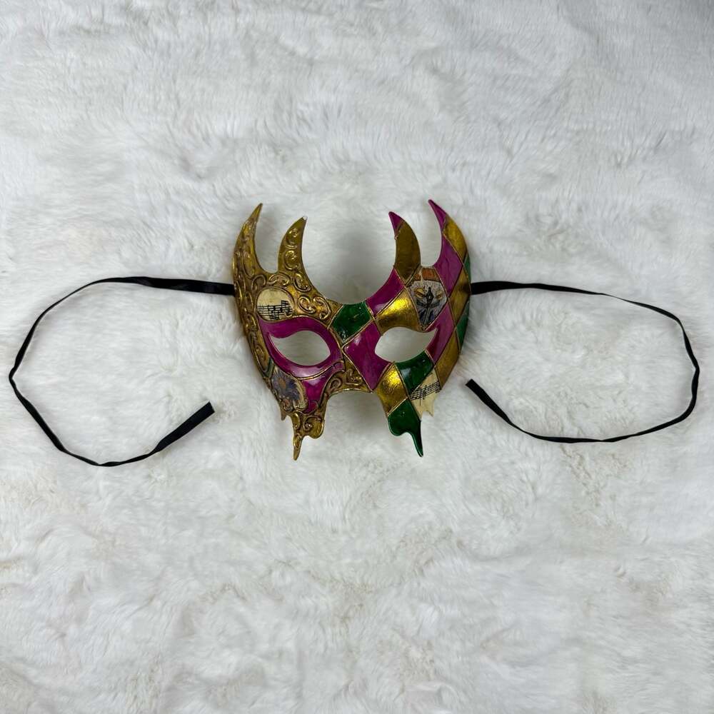 Handmade Jester Warrior Venetian Masquerade Mask with Music Note Accents